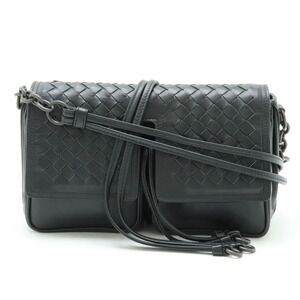 BOTTEGA VENETA Black Leather Intrecciato Shoulder Bag